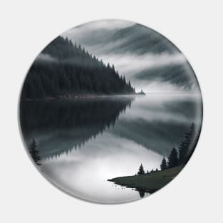 Island jutting out in a misty forest lake Pin