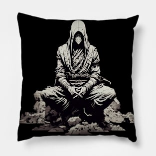 Sleeping Ninja: Gothic Art Tee with Dark Ink, Black & White Pillow