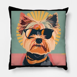 70s Yorkshire Terrier Vibes: Pastel Pup Parade Pillow