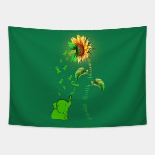 Mental Health Awareness Sunflower, Green Ribbon Tapestry