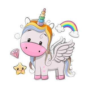 Cute baby Pegasus unicorn with a rainbow. T-Shirt