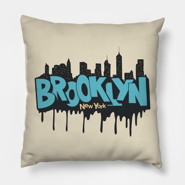 New York Brooklyn - Brooklyn Schriftzug - Brooklyn Logo mit skyline Pillow by Boogosh