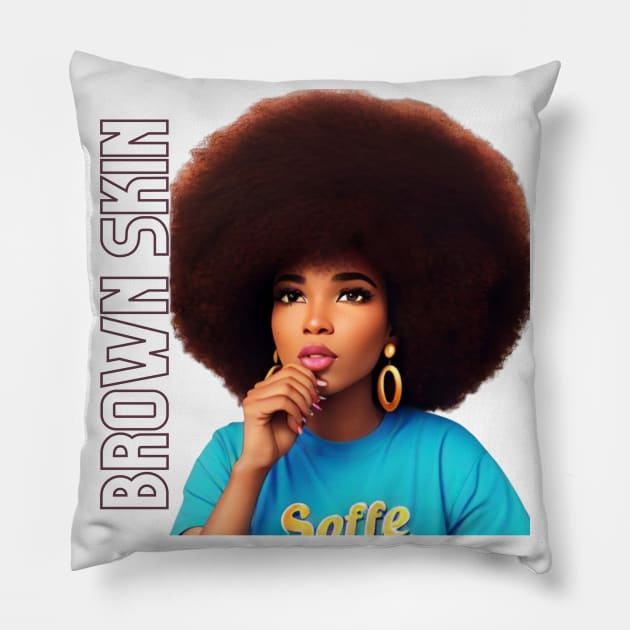 Brown Skin Large Afro Beauty Pillow by Brown Skin Garms By Urmajes-Tees 