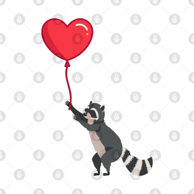 Love please come back, racoon with heart ballon design by kuallidesigns