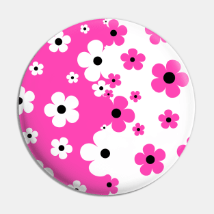 60's Retro Pop Small Flowers in Hot Pink and White, Black Pin