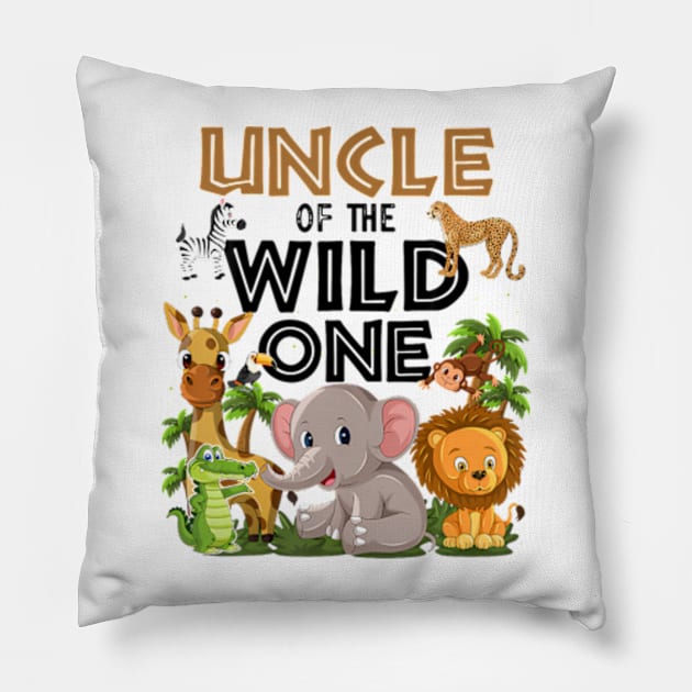 Uncle Of The Wild One Birthday 1st Safari Jungle Family Pillow by Eduardo