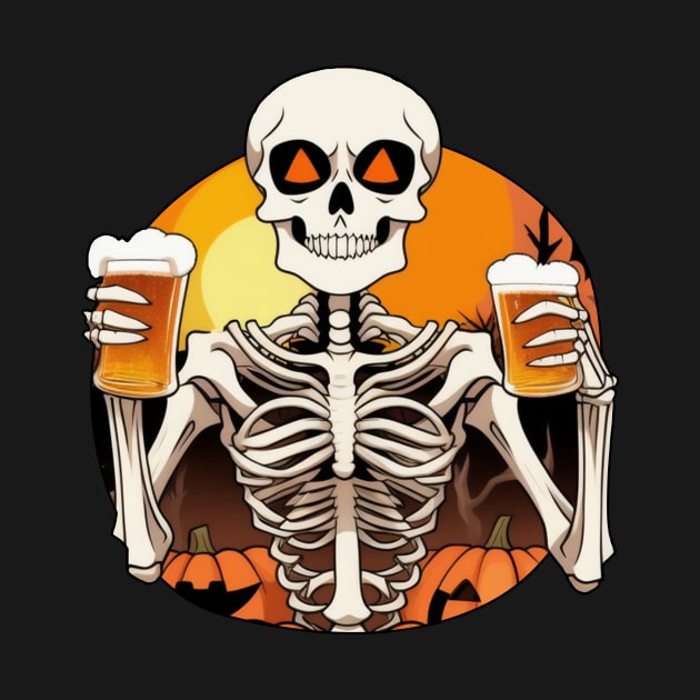 Skeleton Sunset Beer - Spooky and Stylish Halloween Theme by Rishirt