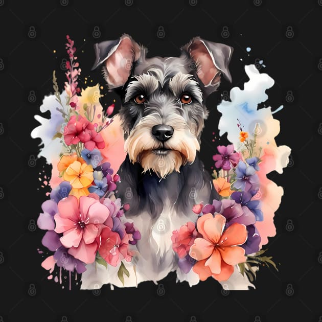 A schnauzer dog decorated with beautiful watercolor flowers by CreativeSparkzz