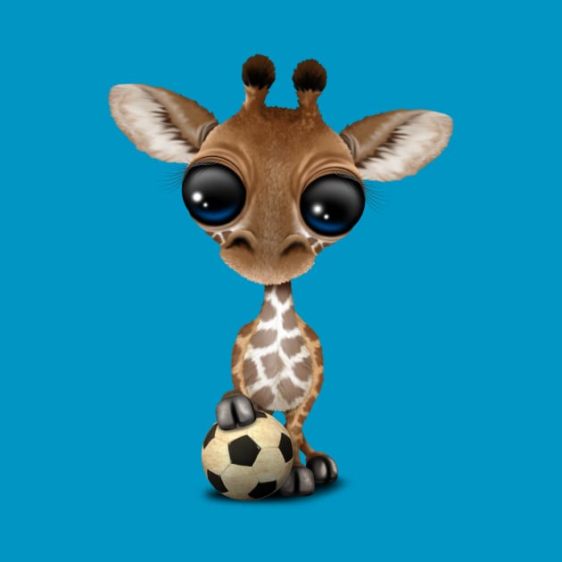 Cute Baby Giraffe With Football Soccer Ball by jeffbartels