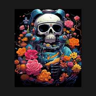 Floral Eternity: Rose-Adorned Skull Design T-Shirt
