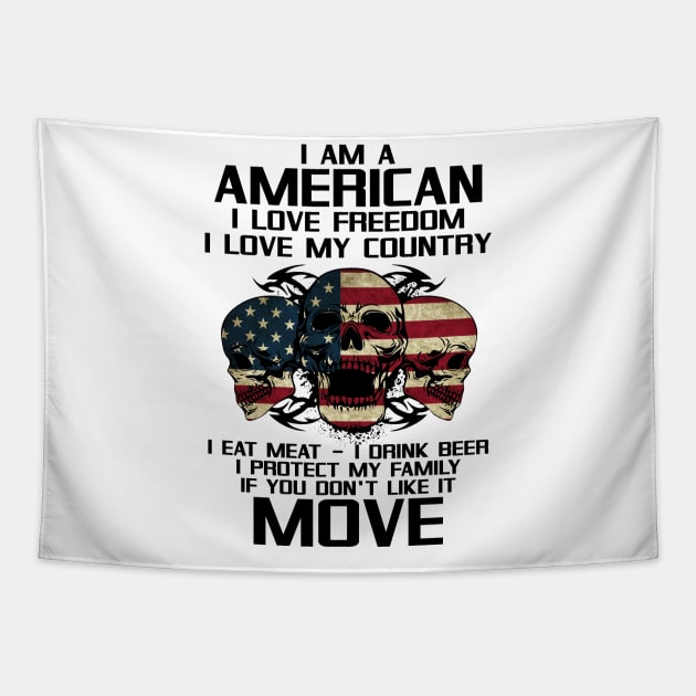 I Am American, I Love Freedom, I Love My Country Tapestry by AlphaDistributors