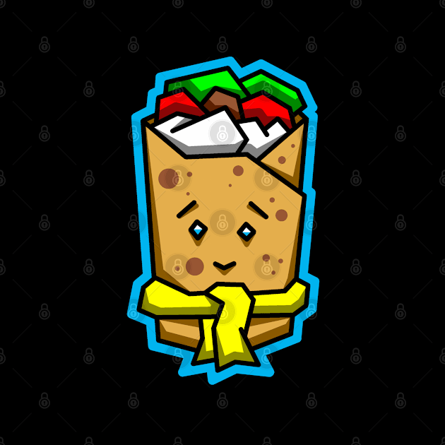 Cute Frozen Burrito in a Yellow Scarf - Mexican Food Lover Gift - Burrito by Bleeding Red Paint