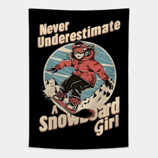 Never Underestimate A Snowboard Girl, Snowboarding Tapestry