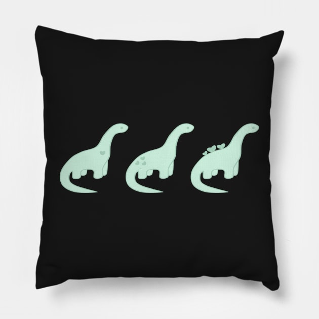 Mint Green Heart Dinosaurs (Pink Background) Pillow by elrathia