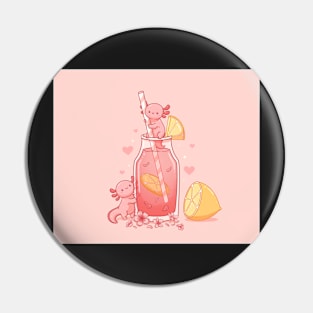 Kawaii Axolotl Lemonade, Cute Axolotl Pink Lemonade Pin