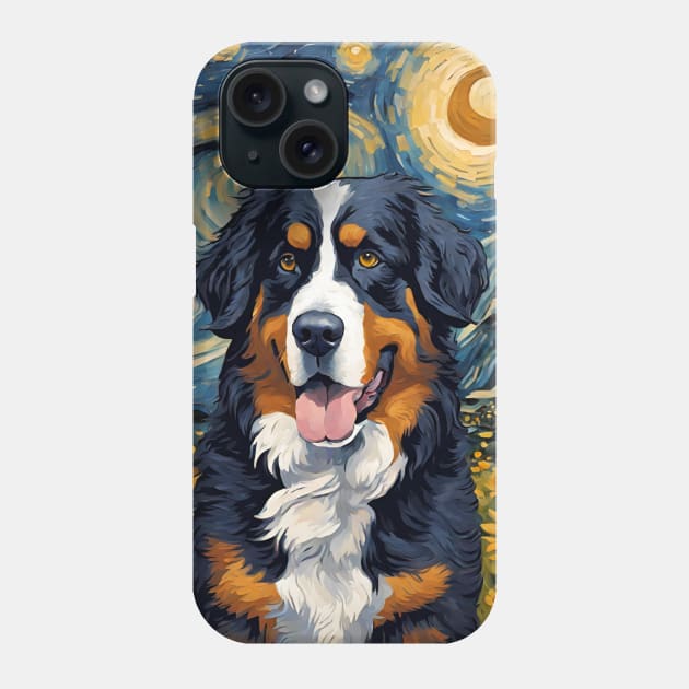 Bernese Mountain Dog Breed Painting in a Van Gogh Starry Night Art Style Phone Case by Art-Jiyuu