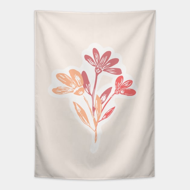 Peach Blooms: A Block Print Bouquet Tapestry by marufemia