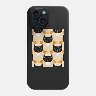Cute Cat Pattern Abstract, Warm Colors Retro 70's Art, Black White Orange Cats Repeating Pattern Phone Case