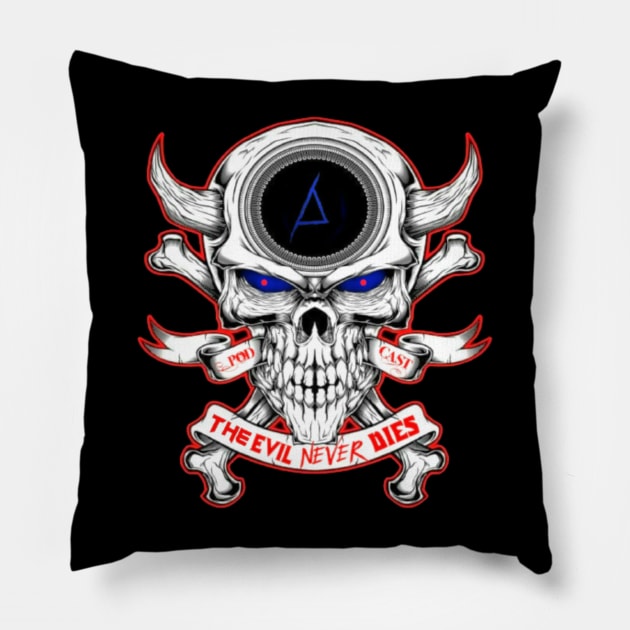 Podcast Logo Red Eye 2 sided Stay Evil! Judas Priest Font Pillow by The Evil Never Dies Podcast