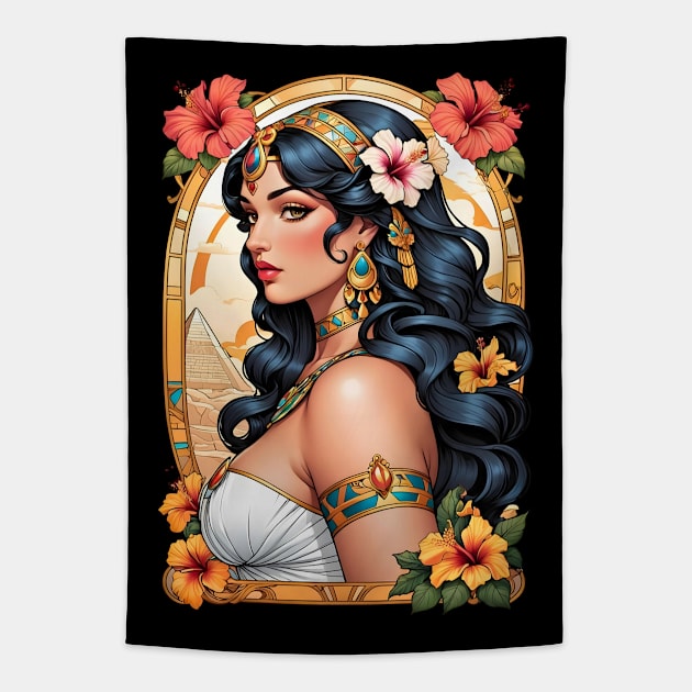 Cleopatra Queen of Egypt retro vintage floral design Tapestry by Neon City Bazaar