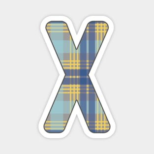 Monogram Letter X, Blue, Yellow and Grey Scottish Tartan Style Typography Design Magnet