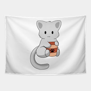 Grey Cat with Coffee Tapestry