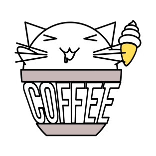 Cat in coffee cup with warped text holding ice cream wearing glasses T-Shirt