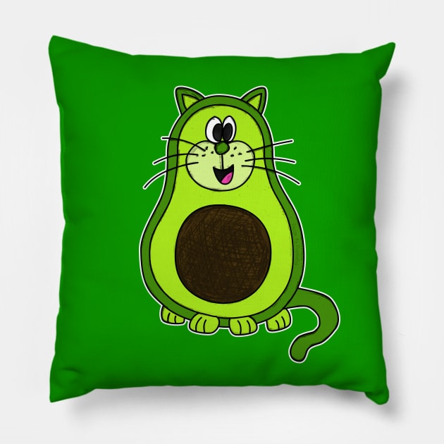 Avocado Cat Funny Healthy Eating Vegan Pillow by doodlerob