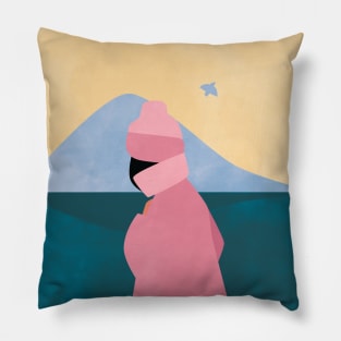 Nordic Girl Print, Icelandic Mountain,  Scandinavian Wall Art, Minimalistic, Modern Pillow