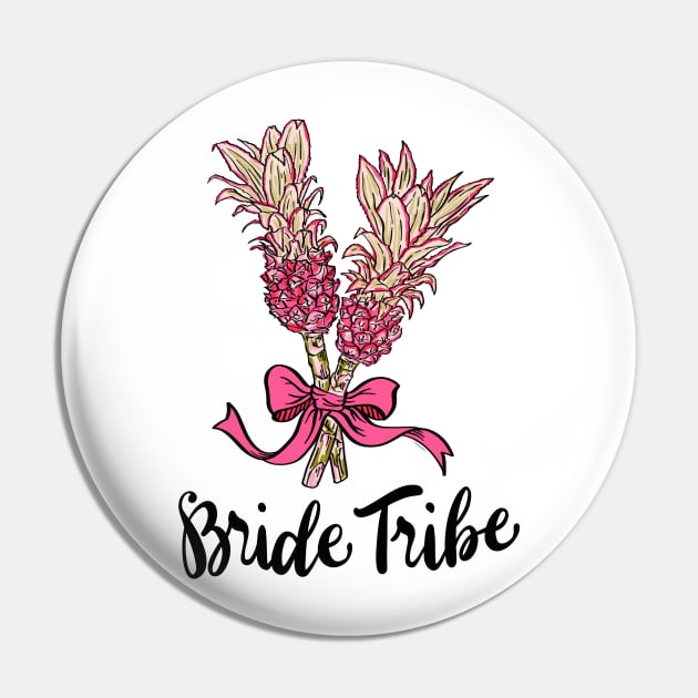 Bride Tribe Shirt Pink Pineapple Bouquet Illustration Pin by DoubleBrush