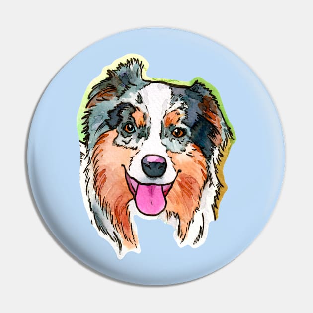 Cute Dog Face Watercolor Pin by KelseyLovelle