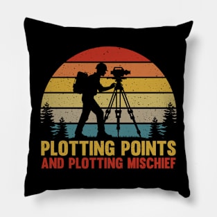 Retro Vintage Sunset Land Surveyor Funny Surveying Humor Pillow