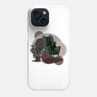 black cat sitting in a chair Phone Case