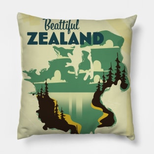 Beautiful Zealand Vintage travel poster. Pillow