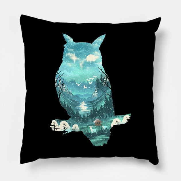 Winter Owl Pillow by DANDINGEROZZ