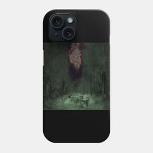 Digital collage and special processing. Mystic forest. Night, sky, stars. Light green. Phone Case