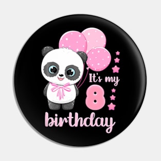 Girl 8 Year Old Panda Pink Balloons It'S My 8Th Birthday Pin