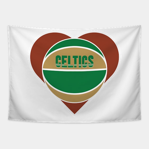 Heart Shaped Boston Celtics Basketball Tapestry by Rad Love