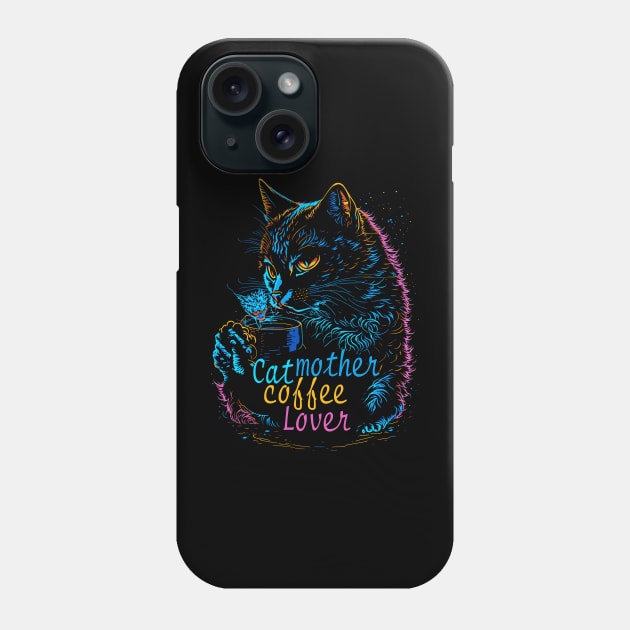 Cat mother coffee lover neon Phone Case by Javisolarte