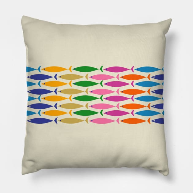 Fish Stripe Colorful Minimalist Mid Century Modern Fish Pattern Pillow by KierkegaardDesignStudio