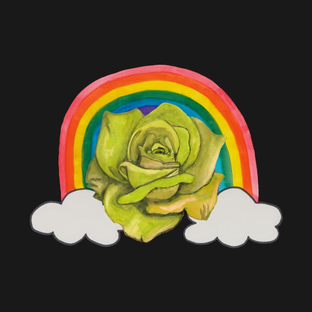 Yellow rose with rainbow and clouds by deadblackpony