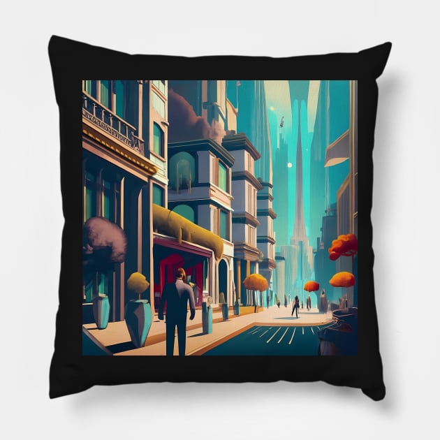 Art deco city art Pillow by IOANNISSKEVAS