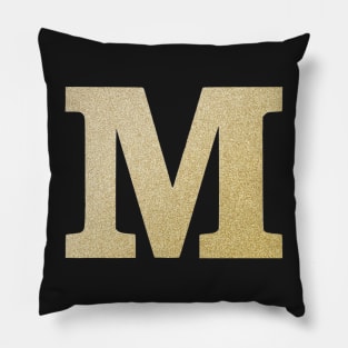 The Letter M Gold Sparkly Design Pillow