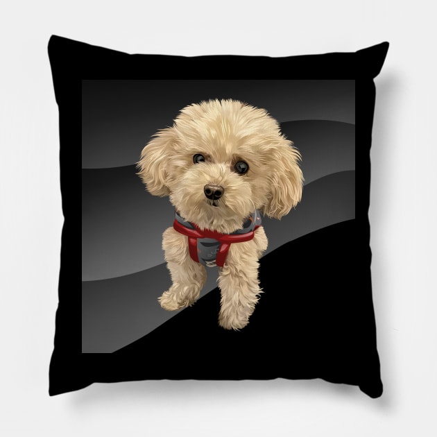 brown curly dog-vector art of the dog Pillow by ビーズ