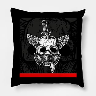 Tattoo style skull in gasmask Pillow