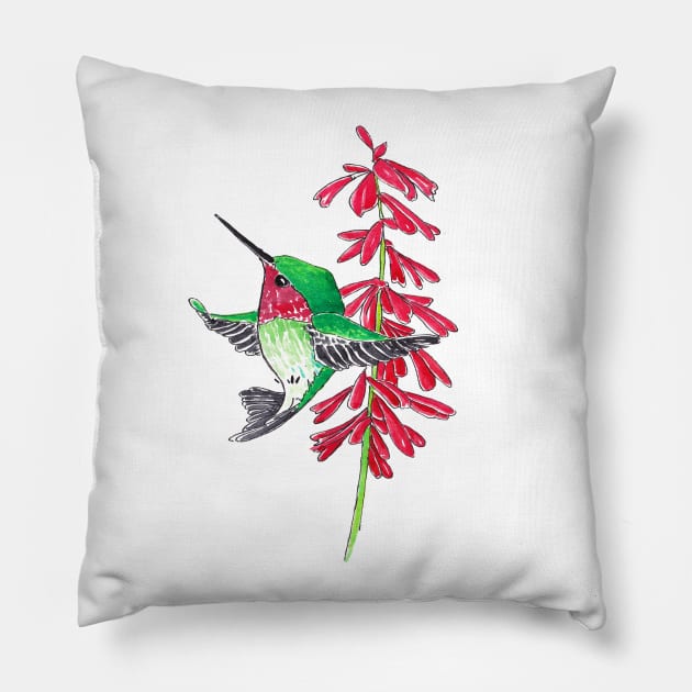 Lil Red Humming Bird Pillow by Dwaynehamiltonartist