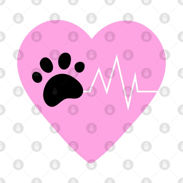 Pink Dog Paw Heartbeat Line Dog Lover Heartbeat by olivetees