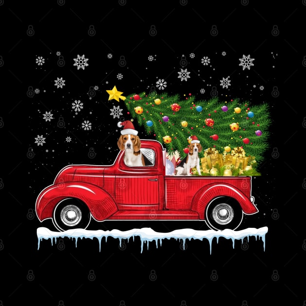 Red Truck pick up Beagle Christmas  lover gift T-Shirt by CoolTees