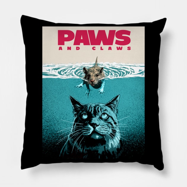 Surf's Paws: Cat vs Rats Pillow by Life2LiveDesign