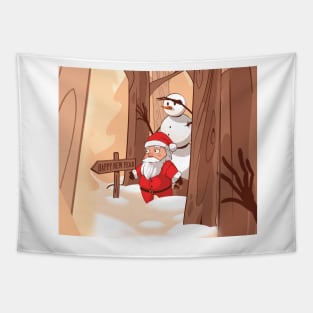 Santa with snow man Tapestry